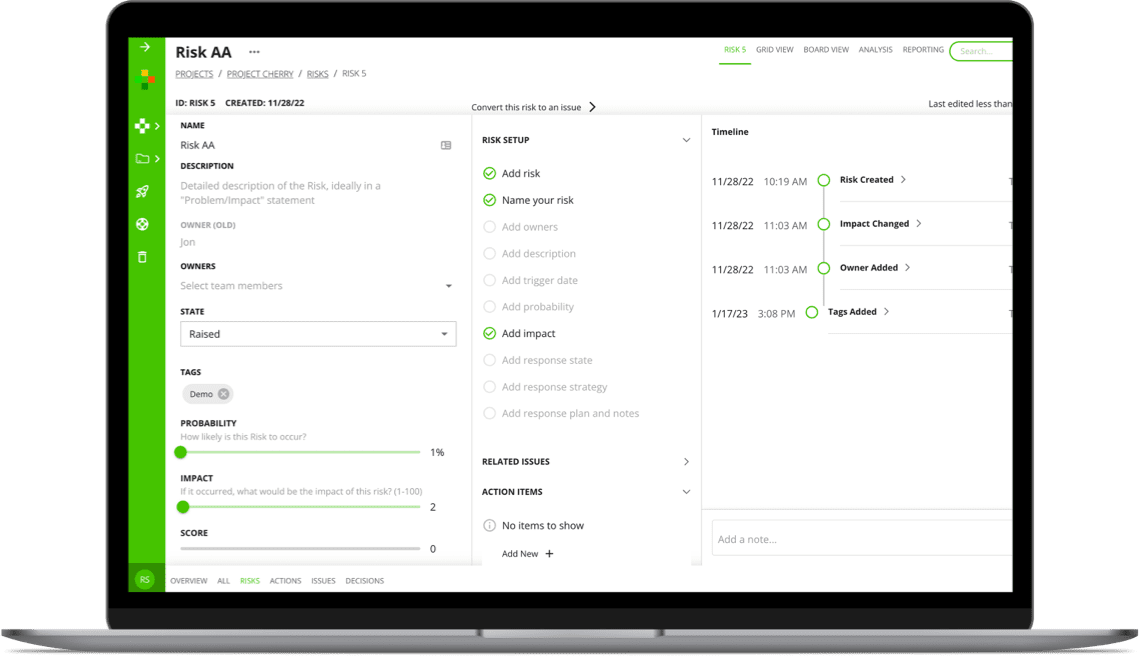 RAIDLOG Features | Project Risk Management Tool | Raid Log for SaaS
